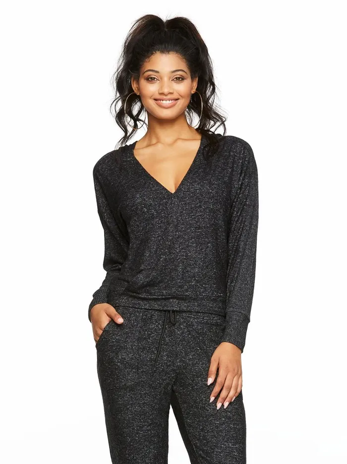 Women Loungewear Jessica Simpson Lola Pullover In Heather Black Heather Black