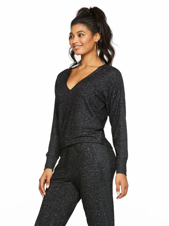 Women Loungewear Jessica Simpson Lola Pullover In Heather Black Heather Black