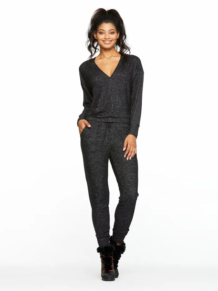 Women Loungewear Jessica Simpson Lola Pullover In Heather Black Heather Black