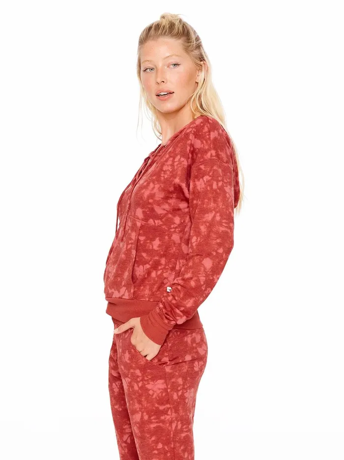 Women Loungewear Jessica Simpson Sunnyside Hoodie In Mineral Red Ink Tie Dye Mineral Red Ink Tie Dye