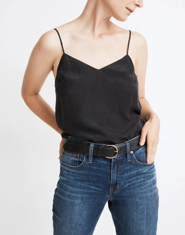 Women Madewell Medium Perfect Leather Belt True Black Madewell Belts