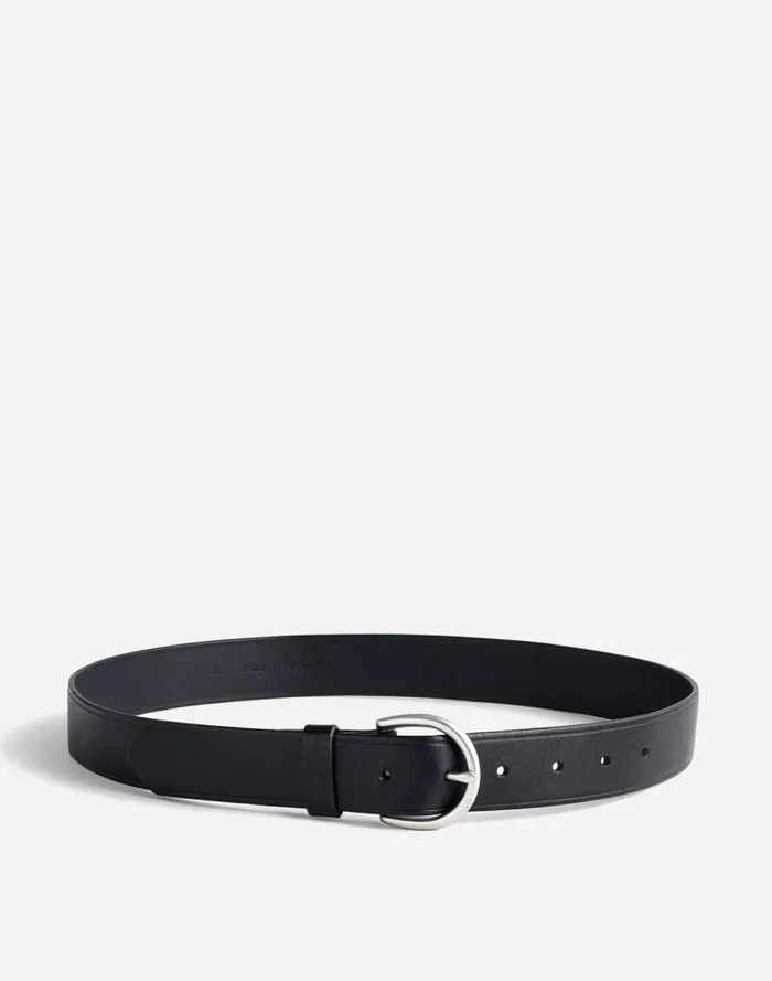 Women Madewell Medium Perfect Leather Belt True Black With Silver Madewell Belts