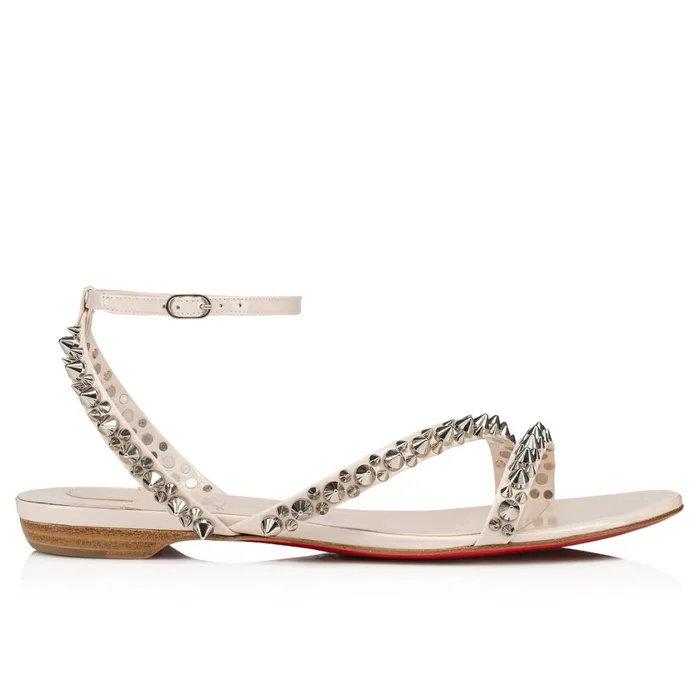 Women Mafaldina Spikes Sandals 8211 Patent Leather And Spikes 8211 Leche Beige Christian Louboutin Flats