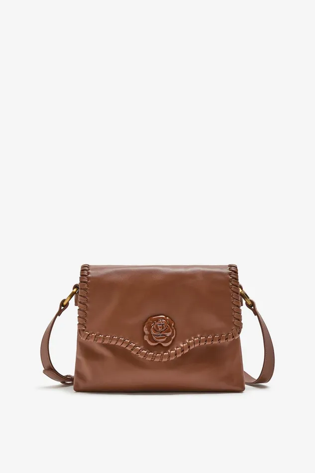 Women Malparmi Crossbody Bags Medium Leather Tress Crossbody Bag Camel