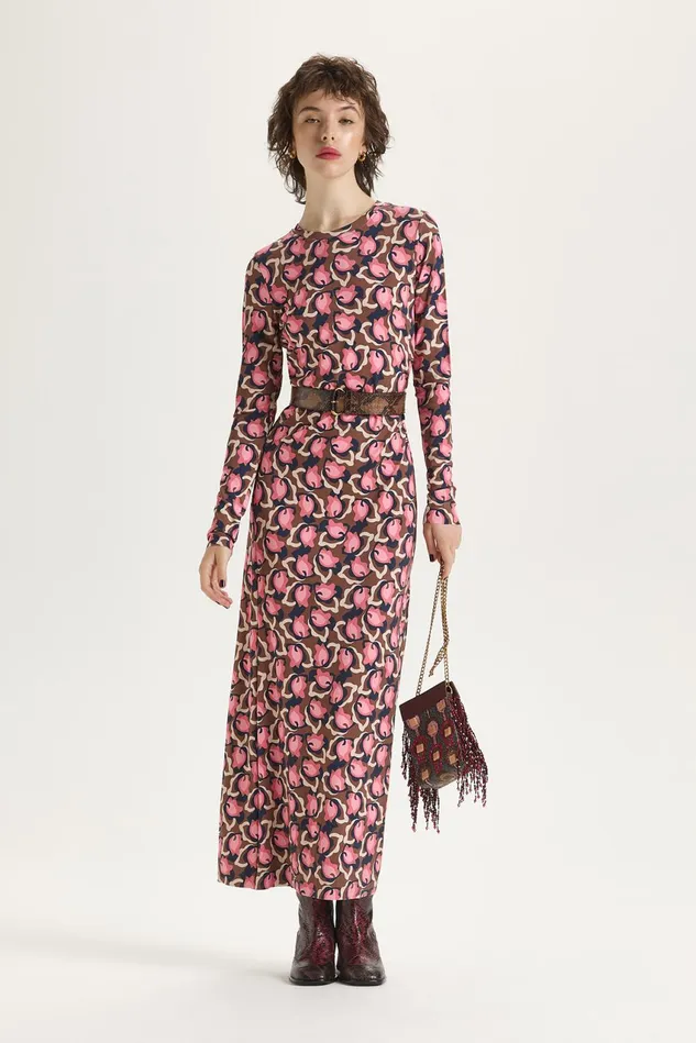Women Malparmi Dresses Camoleaves Jersey Dress Pinkbeigeblack