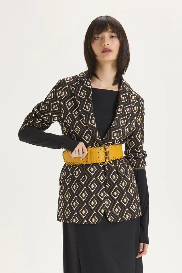 Women Malparmi Jackets A Maze Jacquard SingleBreasted Jacket Brownyellowblack