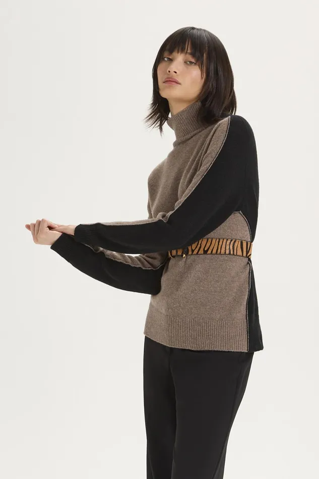 Women Malparmi Knitwear Cashmerewool Bicolor Sweater Blackgrey