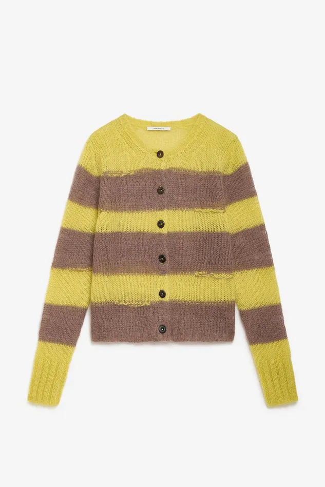 Women Malparmi Knitwear Lurex Mohair Stripes Cardigan Yellowbrown
