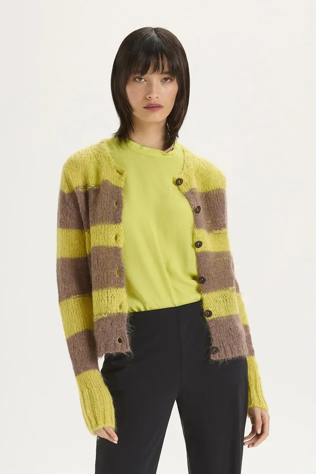 Women Malparmi Knitwear Lurex Mohair Stripes Cardigan Yellowbrown
