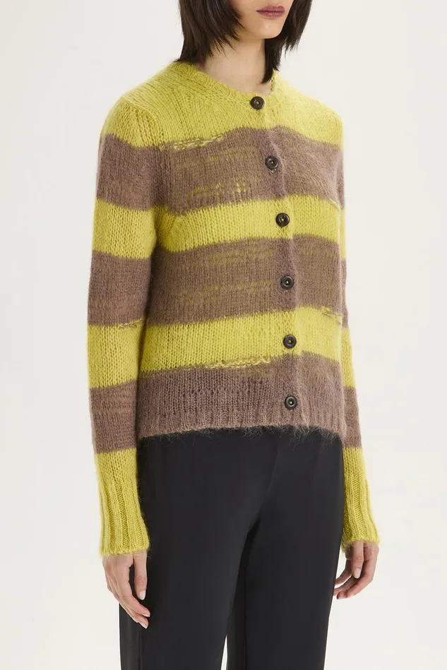 Women Malparmi Knitwear Lurex Mohair Stripes Cardigan Yellowbrown
