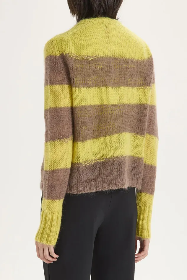 Women Malparmi Knitwear Lurex Mohair Stripes Cardigan Yellowbrown
