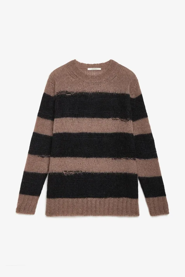 Women Malparmi Knitwear Lurex Mohair Stripes Sweater Brownblack