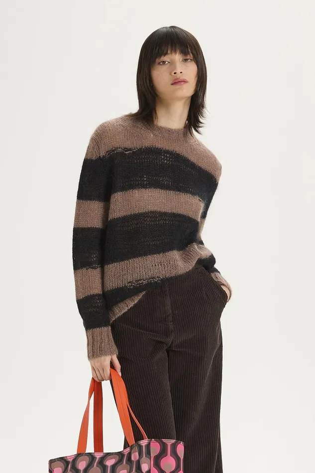 Women Malparmi Knitwear Lurex Mohair Stripes Sweater Brownblack