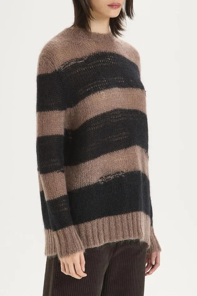 Women Malparmi Knitwear Lurex Mohair Stripes Sweater Brownblack