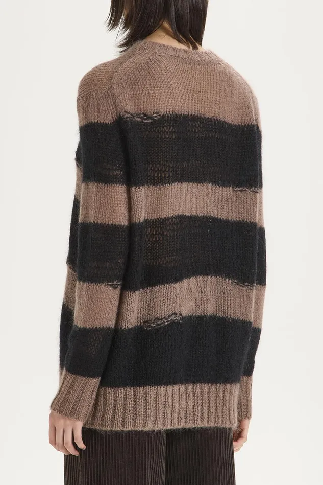 Women Malparmi Knitwear Lurex Mohair Stripes Sweater Brownblack