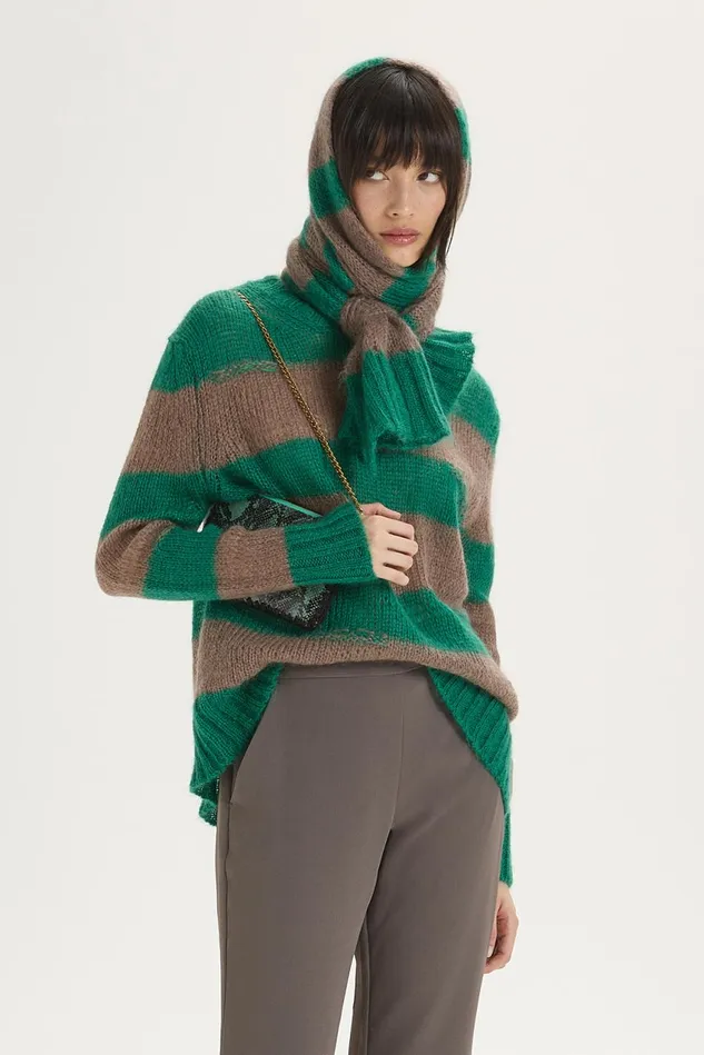 Women Malparmi Knitwear Lurex Mohair Stripes Sweater Greenbrown