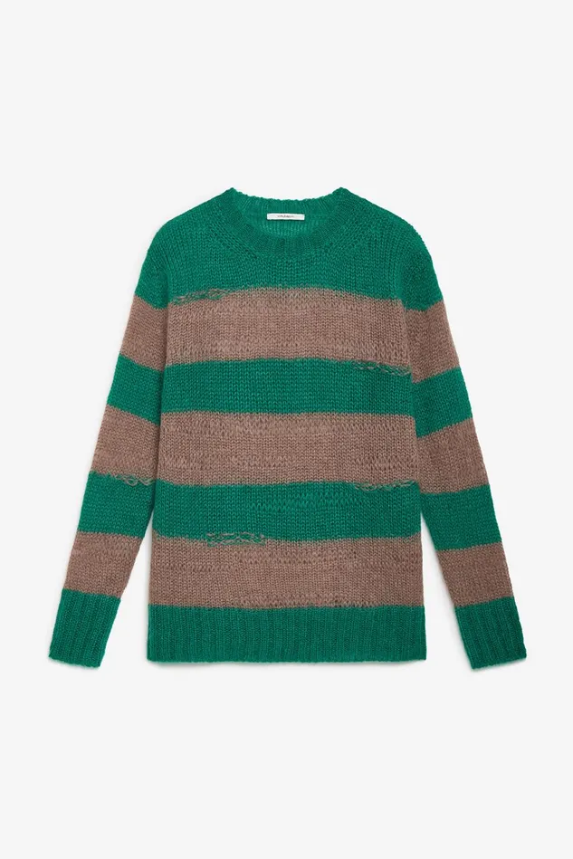 Women Malparmi Knitwear Lurex Mohair Stripes Sweater Greenbrown