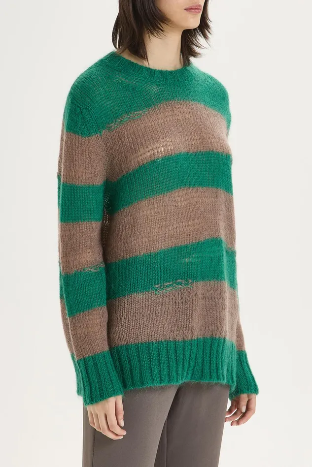 Women Malparmi Knitwear Lurex Mohair Stripes Sweater Greenbrown