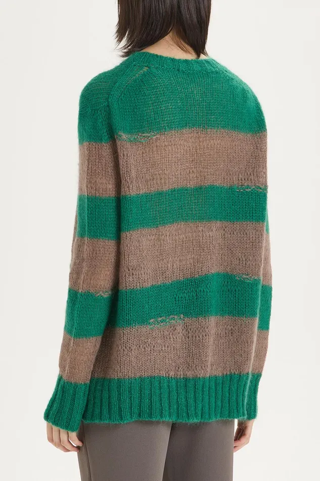 Women Malparmi Knitwear Lurex Mohair Stripes Sweater Greenbrown