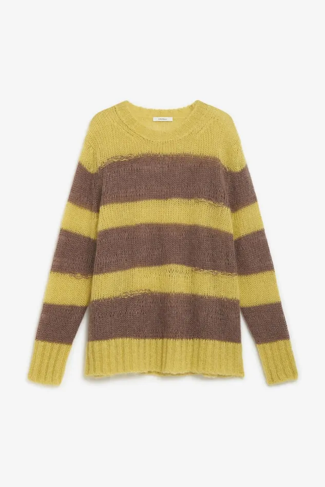Women Malparmi Knitwear Lurex Mohair Stripes Sweater Yellowbrown