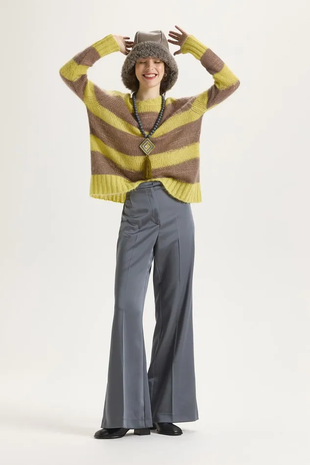 Women Malparmi Knitwear Lurex Mohair Stripes Sweater Yellowbrown