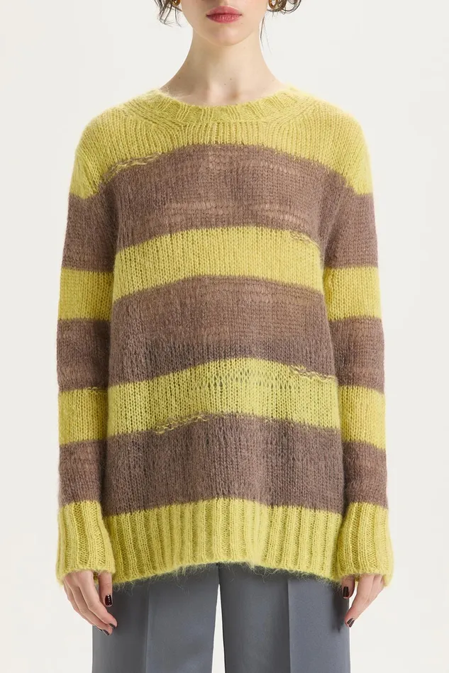 Women Malparmi Knitwear Lurex Mohair Stripes Sweater Yellowbrown