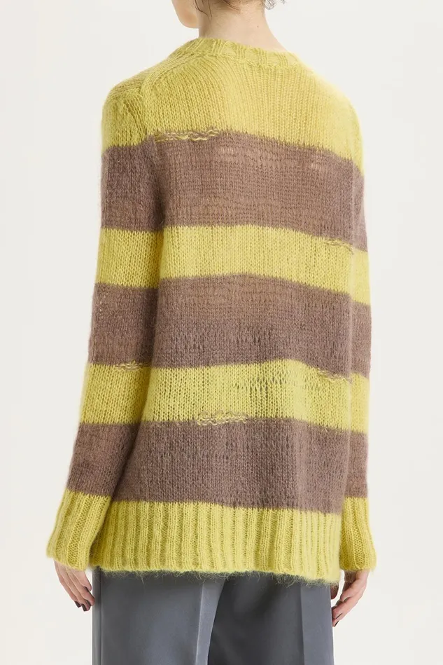 Women Malparmi Knitwear Lurex Mohair Stripes Sweater Yellowbrown