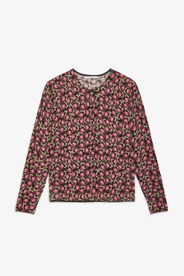 Women Malparmi Knitwear Merinos Camo Leaves Cardigan Pinkbeigeblack