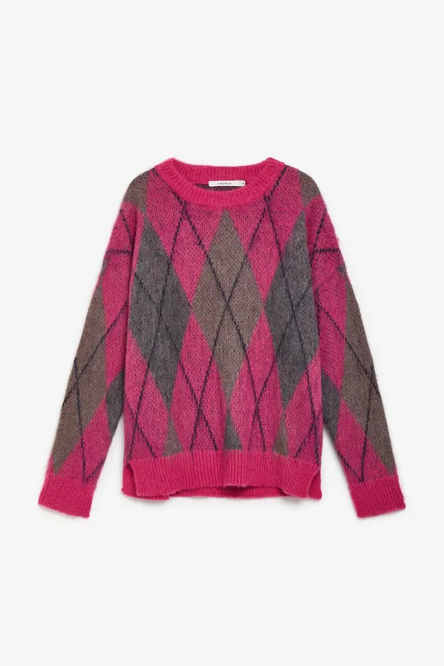 Women Malparmi Knitwear Mohair Check Sweater Pinkmulticolour