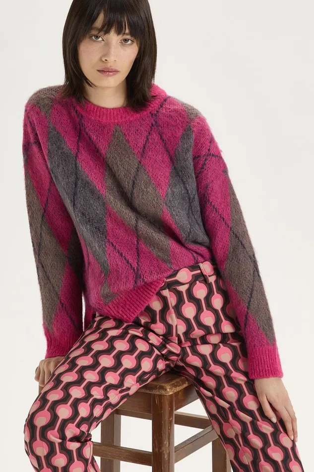 Women Malparmi Knitwear Mohair Check Sweater Pinkmulticolour