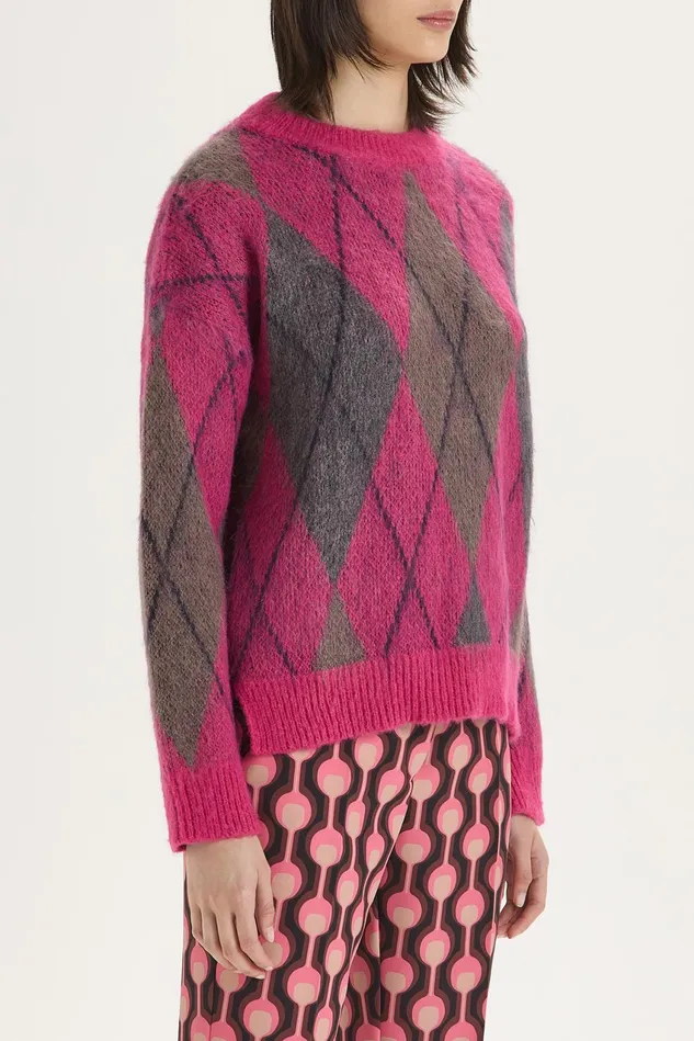 Women Malparmi Knitwear Mohair Check Sweater Pinkmulticolour