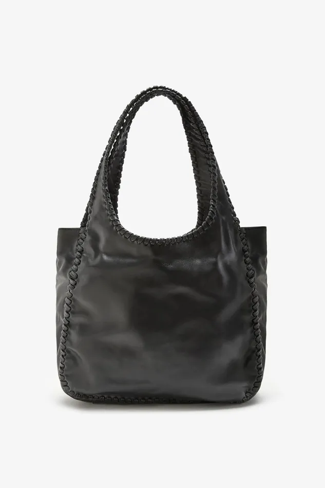 Women Malparmi Medium Bags Leather Tress Large Shoulder Bag Black