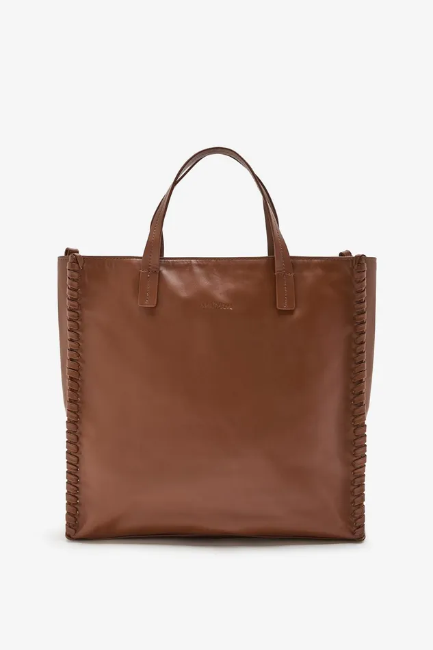 Women Malparmi Shopping Bag Leather Tress Shopping Bag Camel