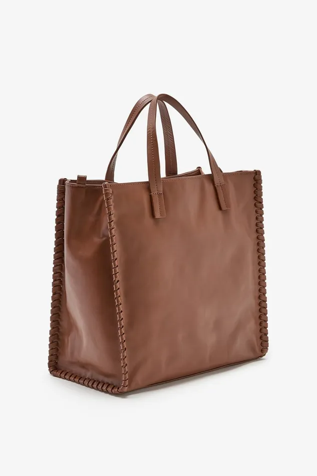 Women Malparmi Shopping Bag Leather Tress Shopping Bag Camel