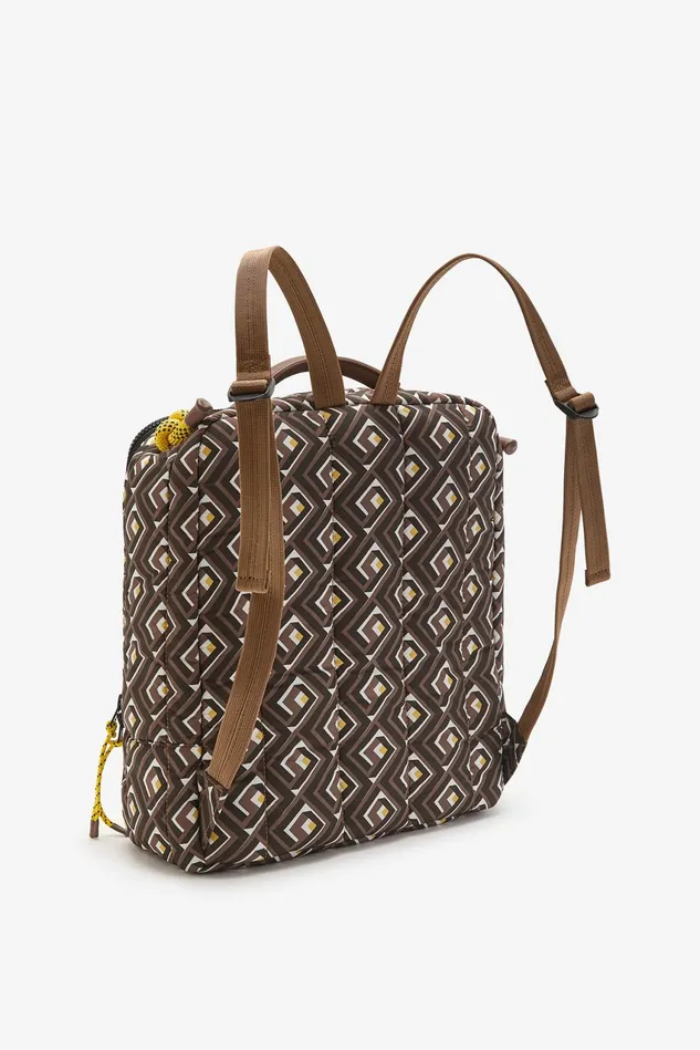 Women Malparmi Shopping Bag Padded Nylon Backpack Brownblackyellow