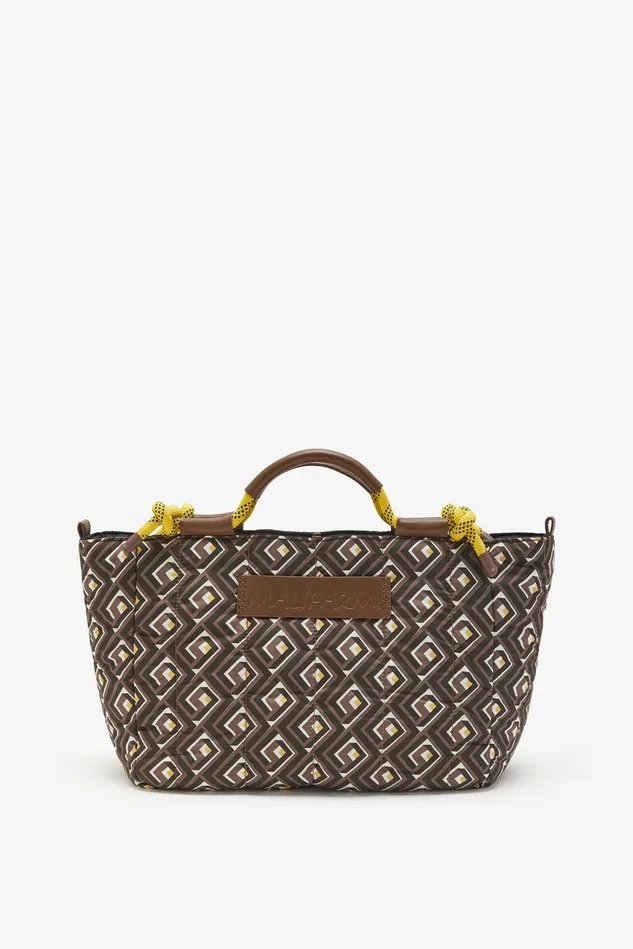 Women Malparmi Shopping Bag Padded Nylon Shopping Bag Brownblackyellow