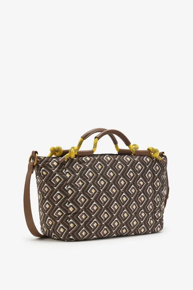 Women Malparmi Shopping Bag Padded Nylon Shopping Bag Brownblackyellow