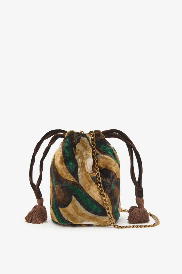 Women Malparmi Small Bags Velvet Print Bucket Bag Beigeblackbrown