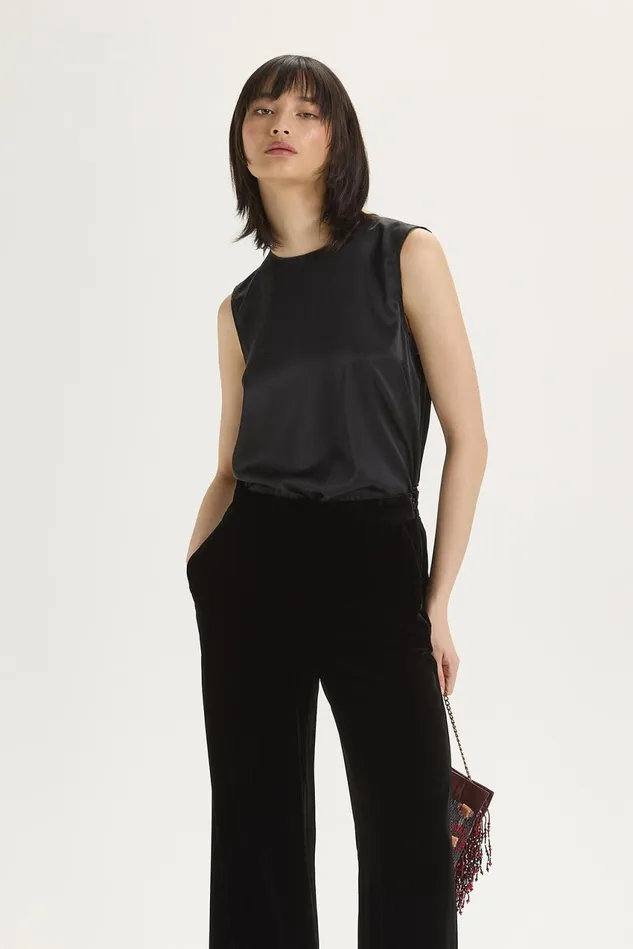Women Malparmi Tshirts And Tops Silk Satin Top Black