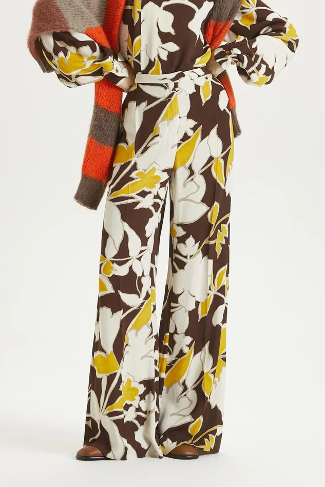 Women Malparmi Trousers Calliope Flower Trousers Brownyellowivory