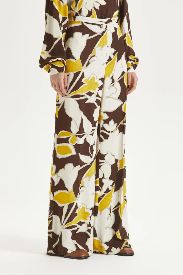 Women Malparmi Trousers Calliope Flower Trousers Brownyellowivory