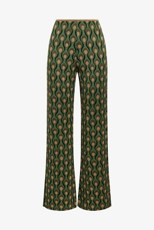 Women Malparmi Trousers Comfort Jacquard Trousers Blackdark Green
