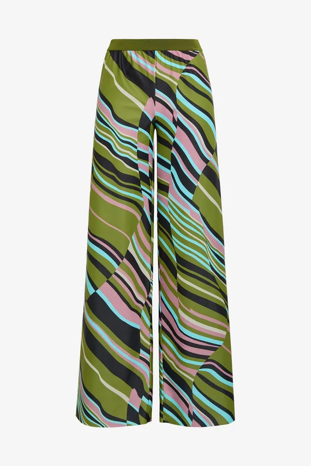 Women Malparmi Trousers Lyrical Stripes Trousers Greenblackpink