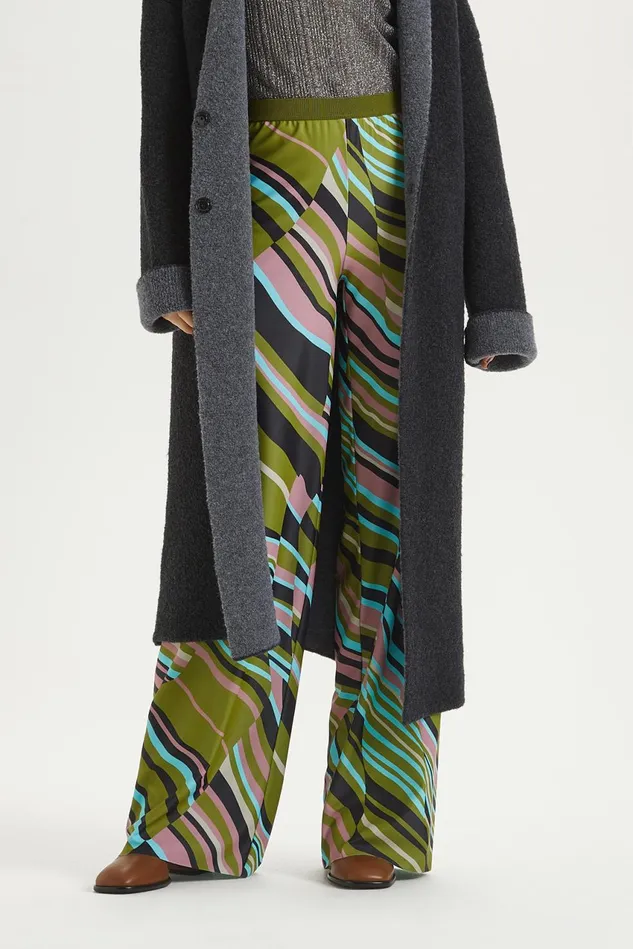 Women Malparmi Trousers Lyrical Stripes Trousers Greenblackpink