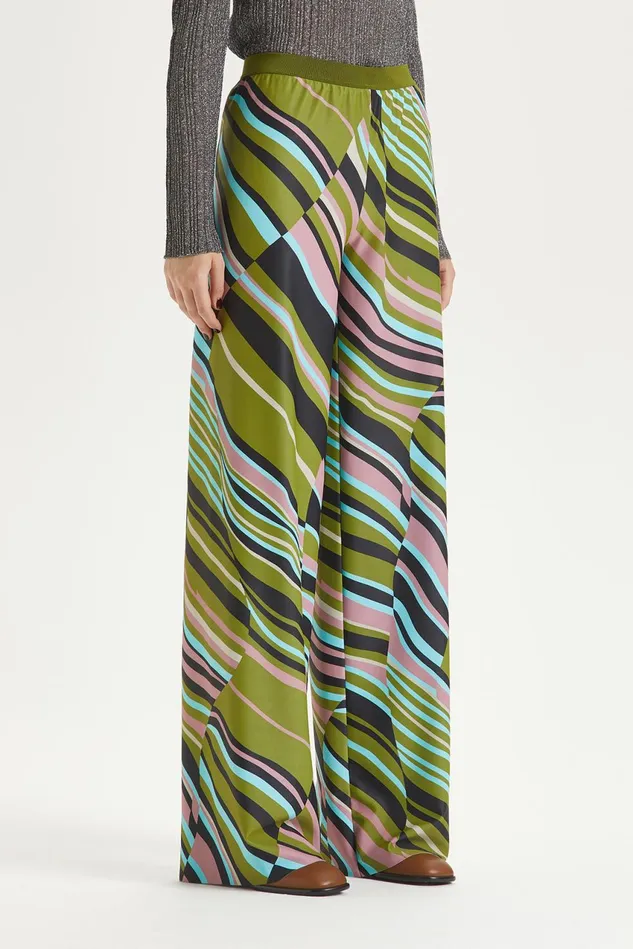 Women Malparmi Trousers Lyrical Stripes Trousers Greenblackpink