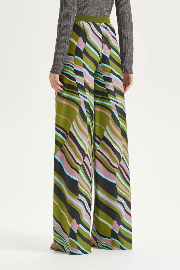 Women Malparmi Trousers Lyrical Stripes Trousers Greenblackpink