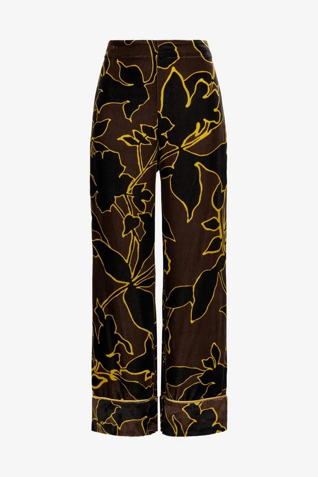 Women Malparmi Trousers Velvet Prints Trousers Brownblackyellow
