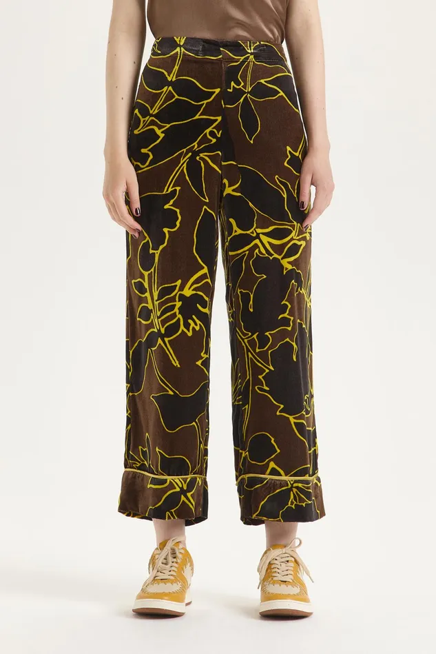 Women Malparmi Trousers Velvet Prints Trousers Brownblackyellow