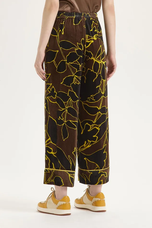 Women Malparmi Trousers Velvet Prints Trousers Brownblackyellow