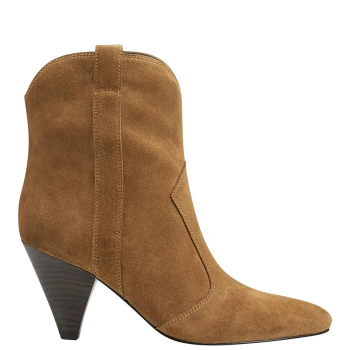 Women Marc Fisher Booties Carissa Heeled Western Bootie Cognac Suede